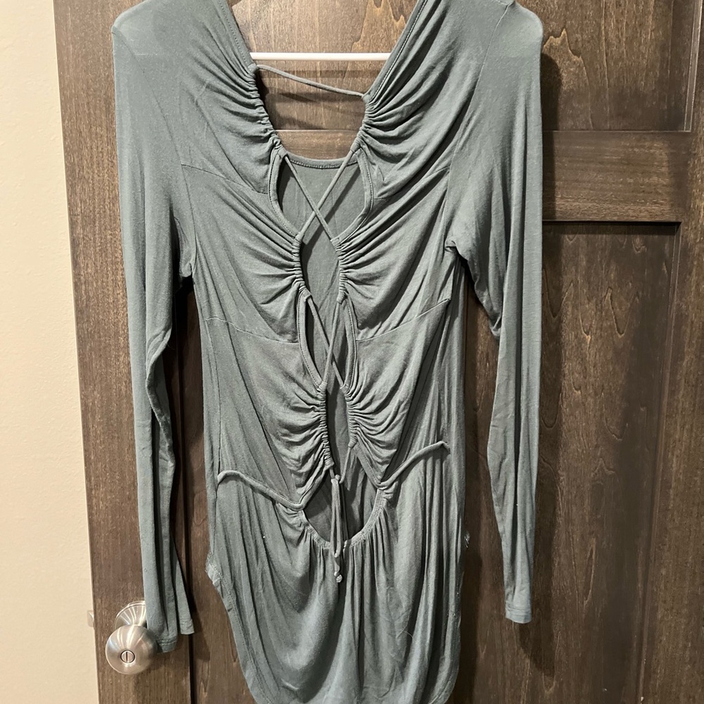 Elegant Sage Geeen Ruched Long Sleeve Dress